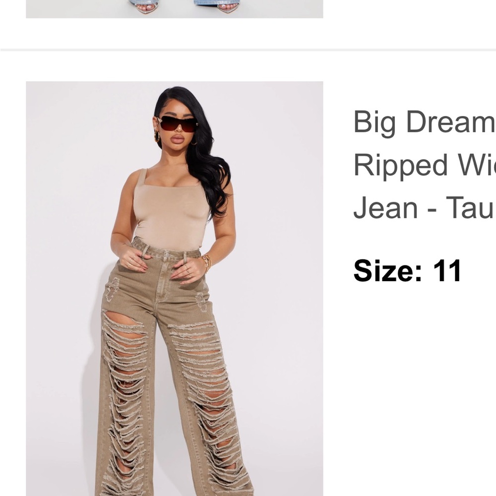 Fashion Nova Distressed Wide-Leg Jeans - Tan